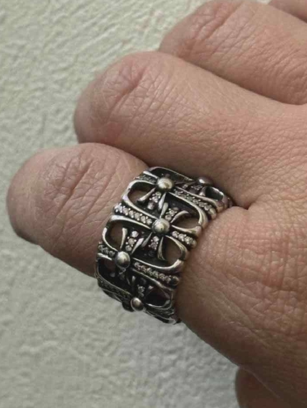 Chrome Hearts Oxidized Silver Floral Link Ring - Picture 1 of 9